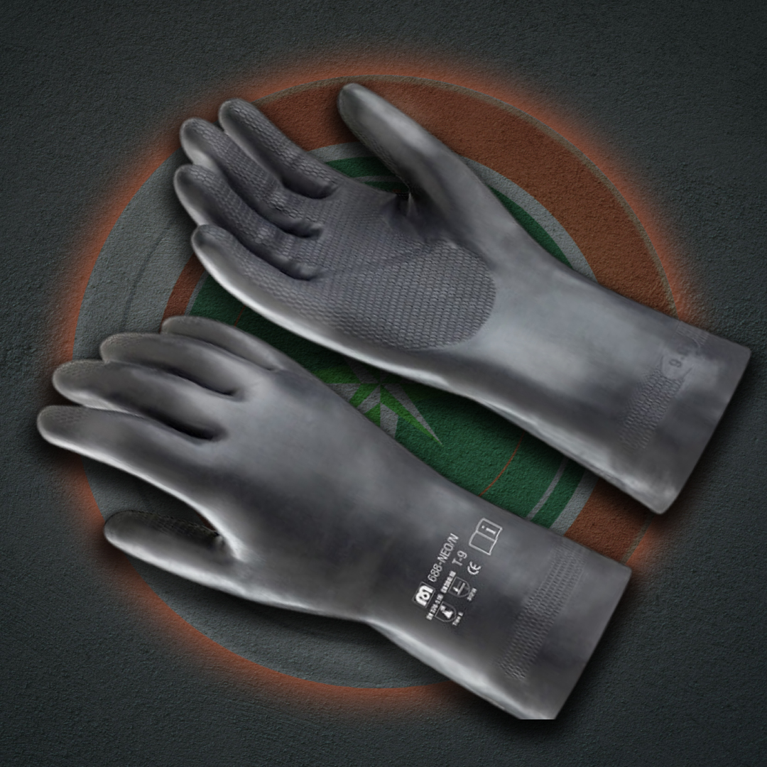 Black neoprene chemical-resistant gloves