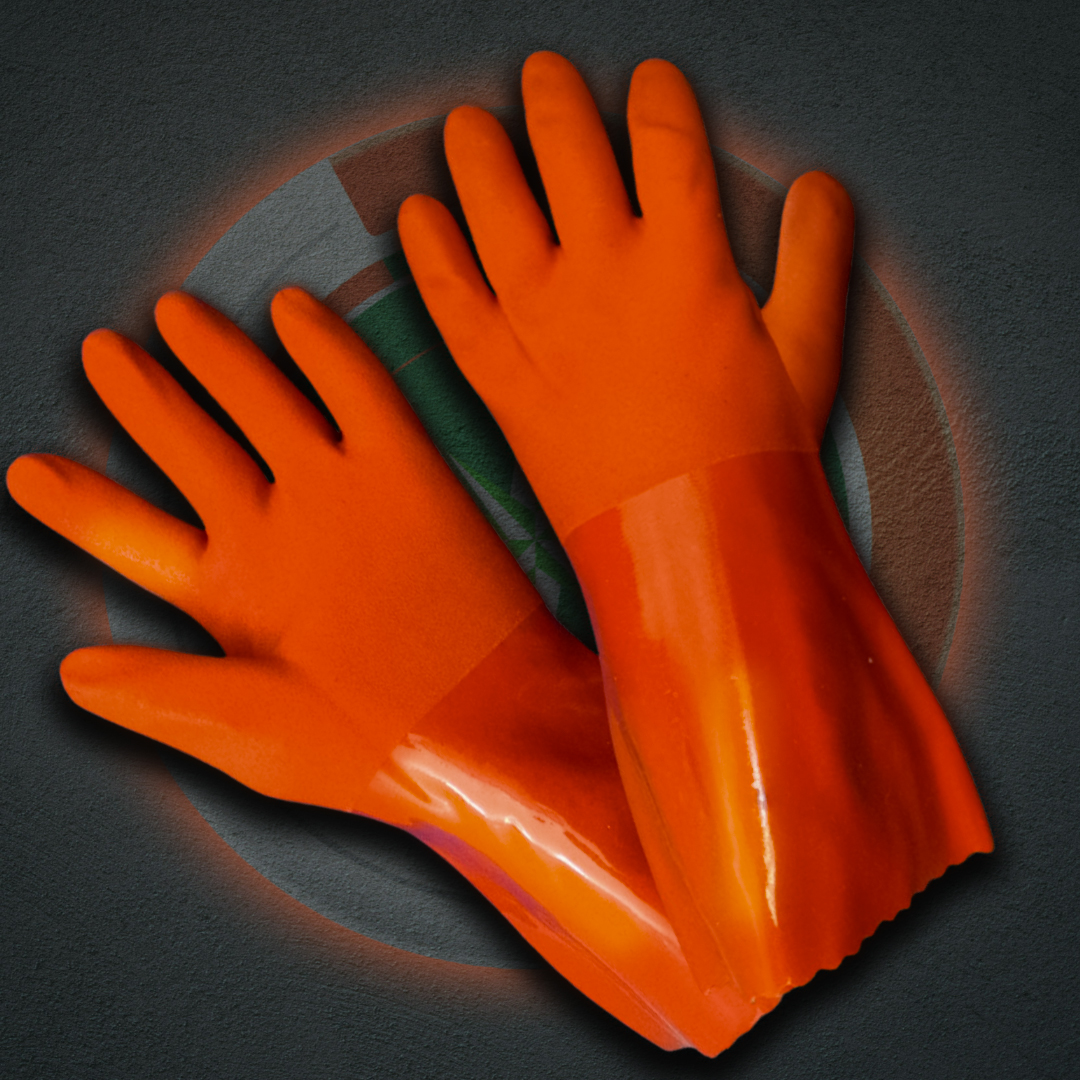 PVC chemical-resistant gloves with rough finish